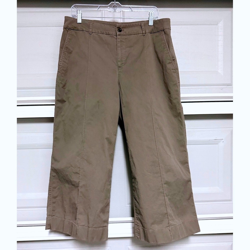 Lauren Ralph Lauren Womens 10 Brown Wide Leg Crop Pants Seam Detail Fall Classic
